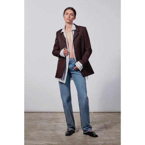 NWT Zara medium wash blue mid-rise slim fit straight leg denim jeans, US6 - Picture 1 of 10